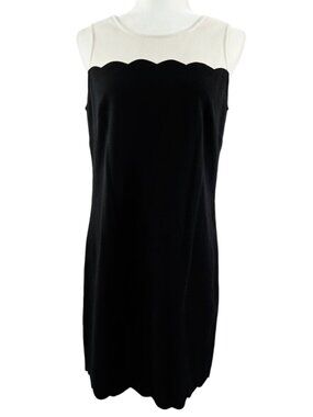 LOFT Black Cream Scallop Trim Sleeveless Sheath Dress Retro Look Whimsical